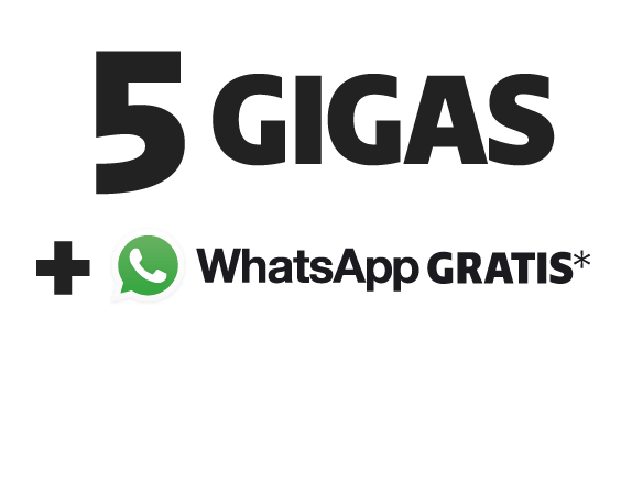5 GIGAS + Whatsapp GRATIS - $1.2OO por 30 días.
