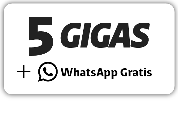 5 GIGAS + Whatsapp GRATIS - $1.2OO por 30 días.
